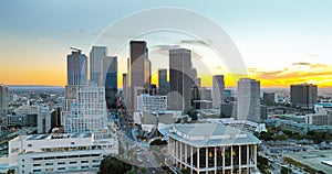 City of Los Angeles, panoramic cityscape skyline scenic, aerial view at sunset. Downtown cityscape of Lod Angeles.