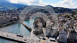 City of Lucerne in Switzerland on a sunny day - aerial view