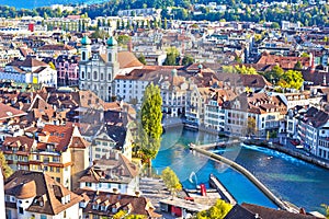 City of Luzern and Reuss river panoramic view