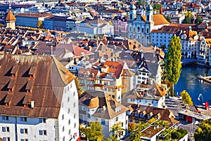 City of Luzern riverfront and rooftops aerial view