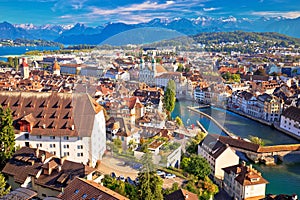 City of Luzern riverfront and rooftops aerial viewcccccccccccccccccccc