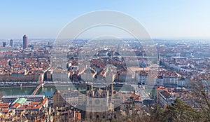 City of Lyon, France at sunny winter day