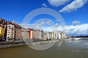 The City of Lyon View from Saone River in France