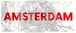 City map Amsterdam, detailed road plan widescreen vector poster