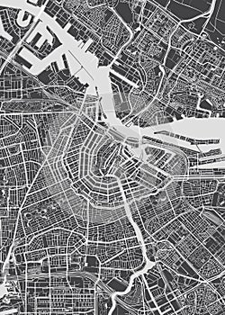 City map Amsterdam, monochrome detailed plan, vector illustration