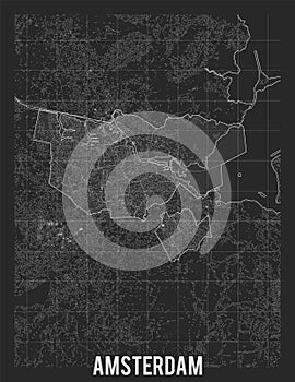 City map of Amsterdam. Vector elevation map of town. Generated conceptual surface relief map. Detailed geographic