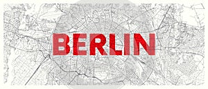 City map Berlin, detailed road plan widescreen vector poster