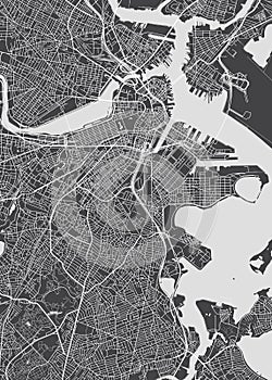 City map Boston, monochrome detailed plan, vector illustration