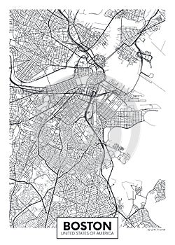 City map Boston, travel vector poster design