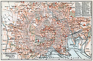 City map of Christiania since 1925 Oslo, Norway. photo