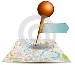 A city map with digital satellite gps pin point with locations a