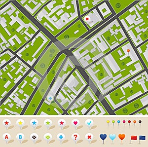 City Map With GPS Icons