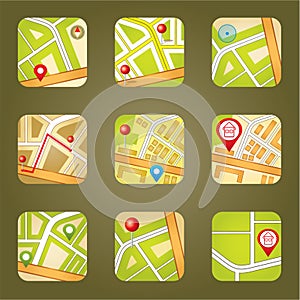 City map with GPS icons