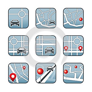 City map with GPS icons