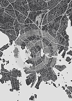 City map Helsinki, monochrome detailed plan, vector illustration