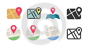 City map icon set vector, road street locator simple minimal pictogram graphic illustration, navigation elements sign symbols