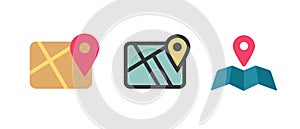 City map icon vector, road paper pin pointer gps marker pointer simple minimal graphic illustration set, navigation street web