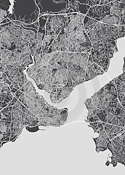 City map Istanbul, monochrome detailed plan, vector illustration