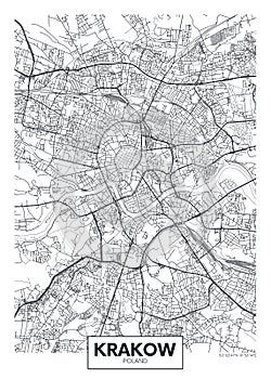 City map Krakow, travel vector poster design
