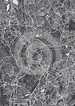 City map Kuala Lumpur, monochrome detailed plan, vector illustration