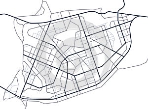 City map. Line scheme of roads. Town streets on the plan. Urban environment, architectural background. Vector