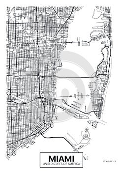 City map Miami, travel vector poster design