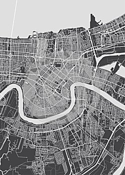 City map New Orleans, monochrome detailed plan, vector illustration