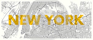 City map New York, detailed road plan widescreen vector poster