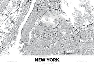 City map New York USA, travel poster detailed urban street plan, vector illustration