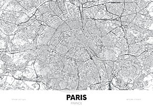 City map Paris France, travel poster detailed urban street plan, vector illustration