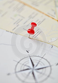 City map and red pin