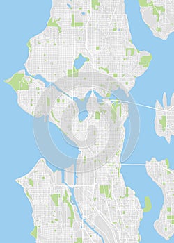 City map Seattle, color detailed plan, vector illustration