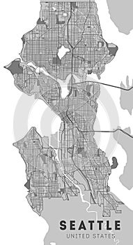 City map Seattle, monochrome detailed plan, vector illustration. Washington