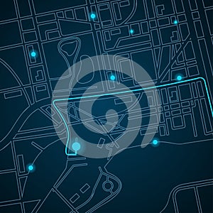 City Map with Street Roads and Location Navigation Interface. Vector