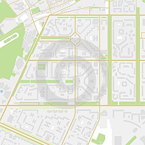 City map with streets, roads, houses and parks. Vector