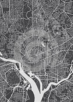 City map Washington, monochrome detailed plan, vector illustration