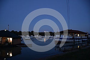 City marina on the Danube in Belgrade. Night landscape