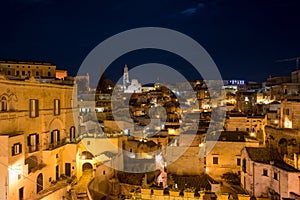 The City of Matera Lightened at Night