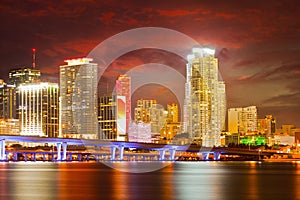 City of Miami Florida, colorful night panorama