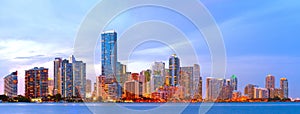 City of Miami Florida, colorful sunset panorama