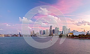 City of Miami Florida, colorful sunset panorama