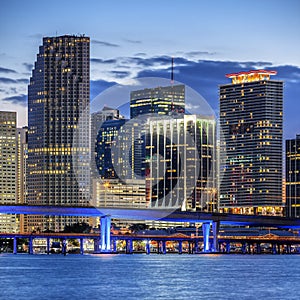 CIty of Miami Florida, illuminated business and residential buildings