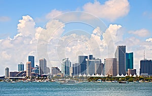 City of Miami Florida, summer panorama of downtown buildings