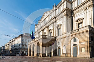 City of Milan, Italy at Piazza della Scala with the Teatro alla Scala