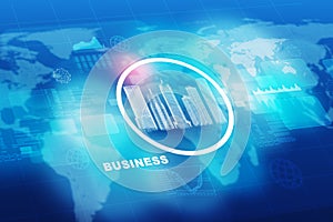 City model in circle with world map