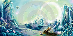 city of moon lunar concept illustration