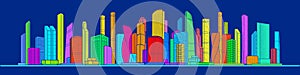 Modern colorful city. Urban town complex. Business center. Citycape futuristic pamorama. Infrastructure skyline outlines illustrat