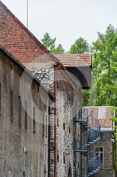 City Museum in Siemianowice Slaskie, Silesia, Poland. Historic, XVIII-century granary made of stone and brick with outdoor, metal