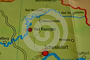 The city name BAD KISSINGEN on the map