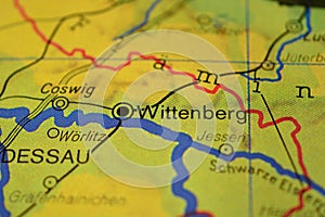 The city name WITTENBERG on the map